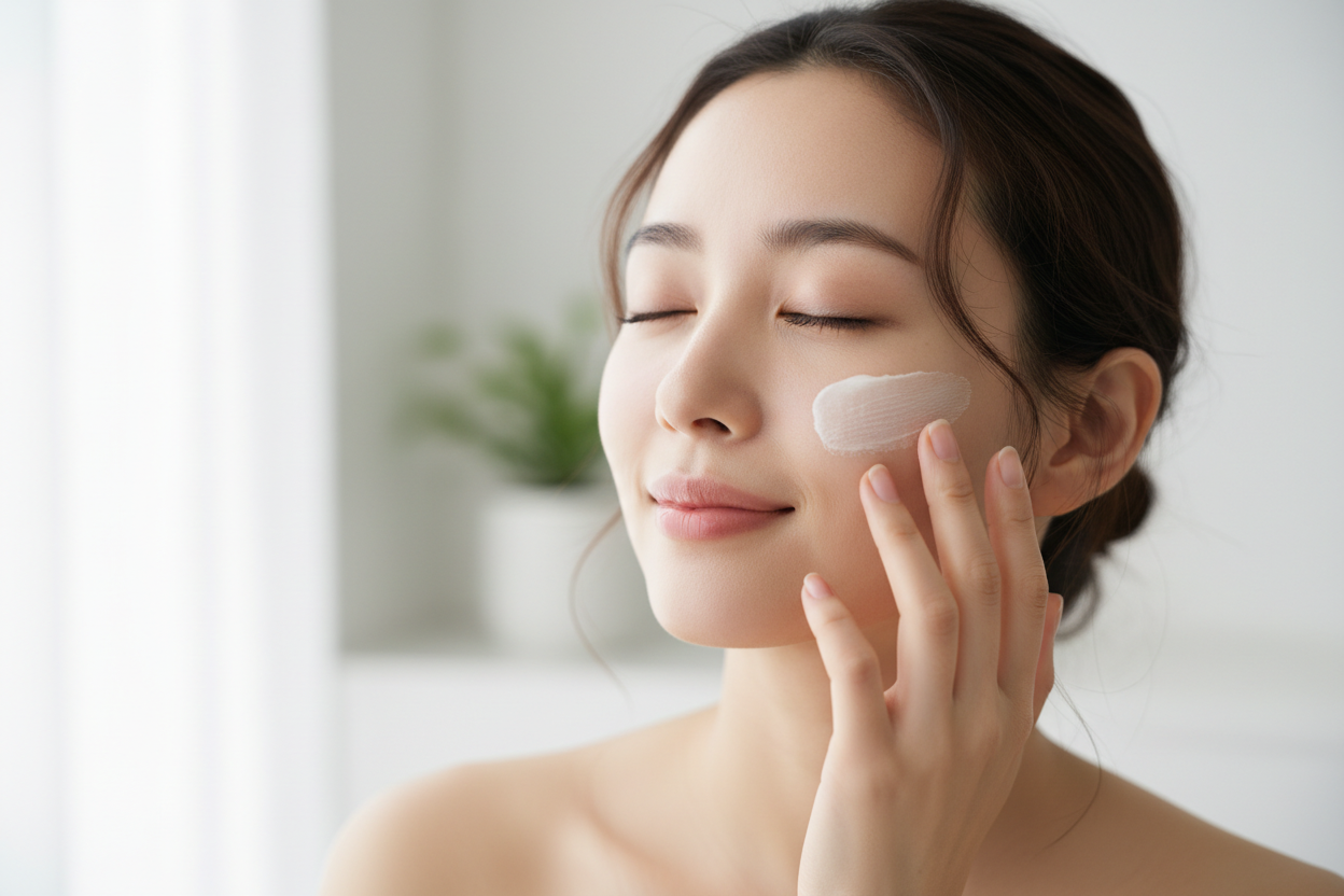 girl face applying cream 