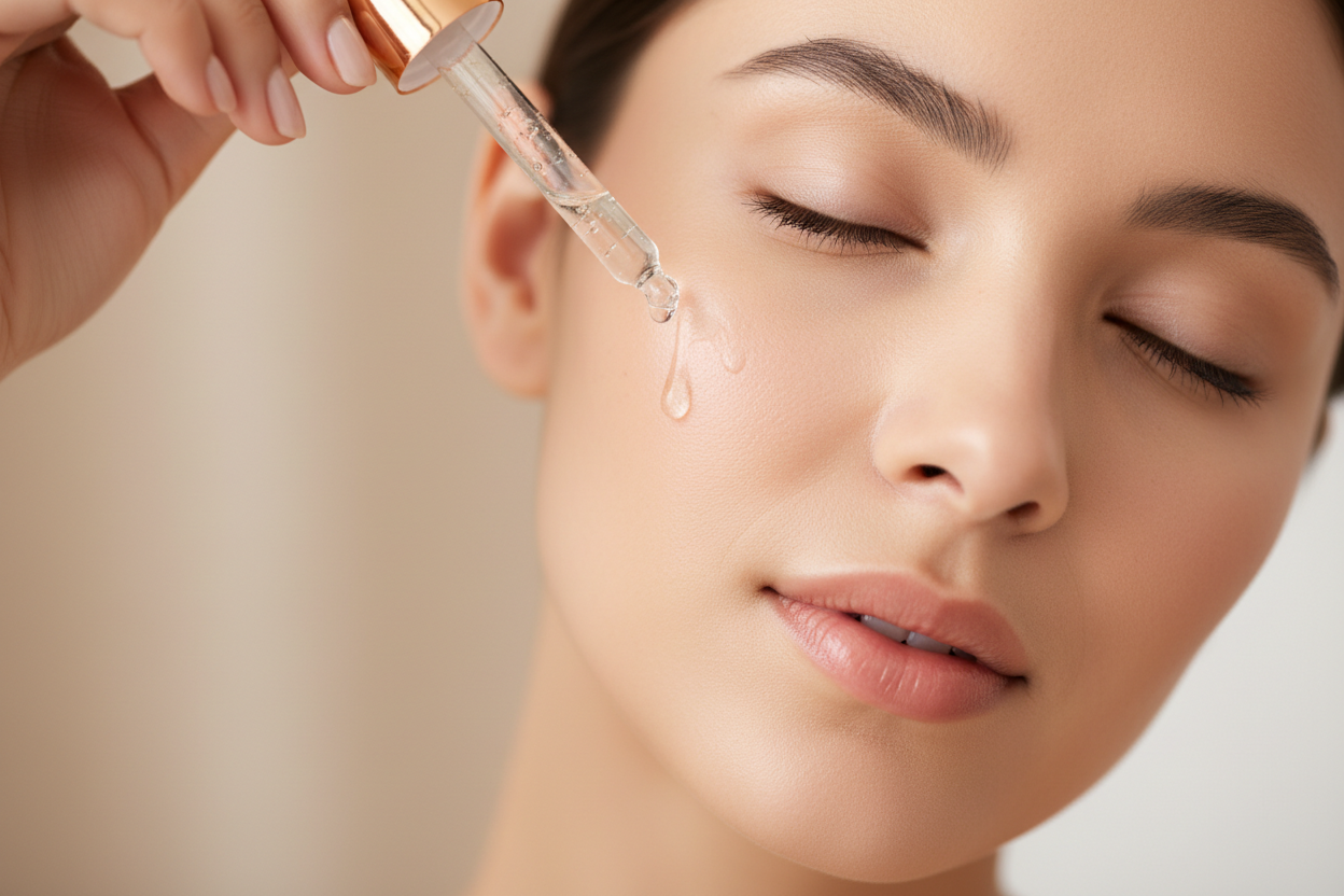 girl face applying serum 